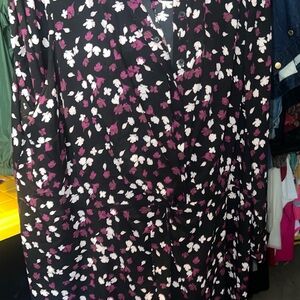 Lane Bryant Black Blouse with Pink Floral Design